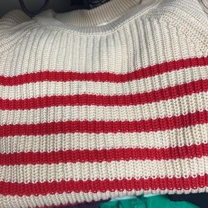 J crew tan and red striped sweater
